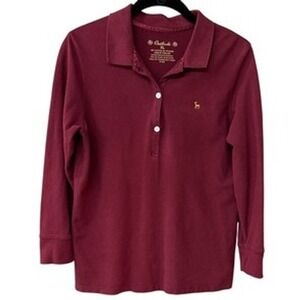 Outlooks Womens XL Polo Shirt Long Sleeve Burgundy Deer Embroidered | EUC